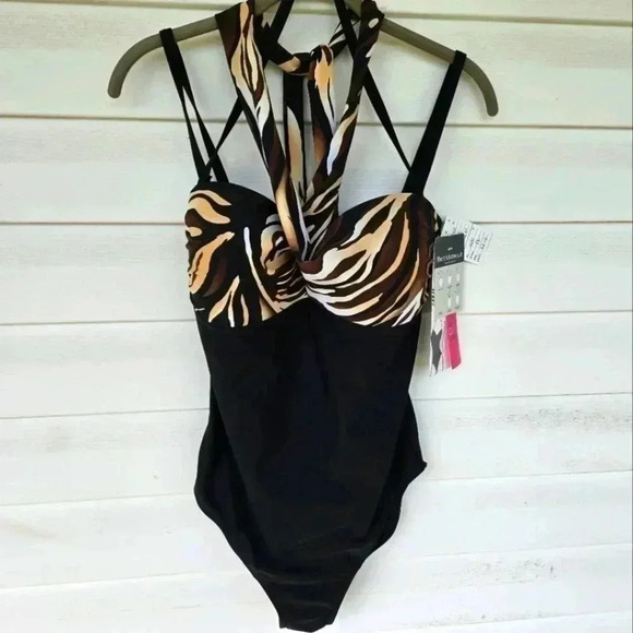 Christina Women's 5 Way Trickster Waist Minimizer Swimsuit Black Tiger Sz 12 NWT - Picture 1 of 11